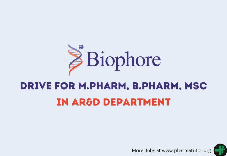 Walk in Drive for M.Pharm, B.Pharm, MSc in AR&D Department at Biophore 
