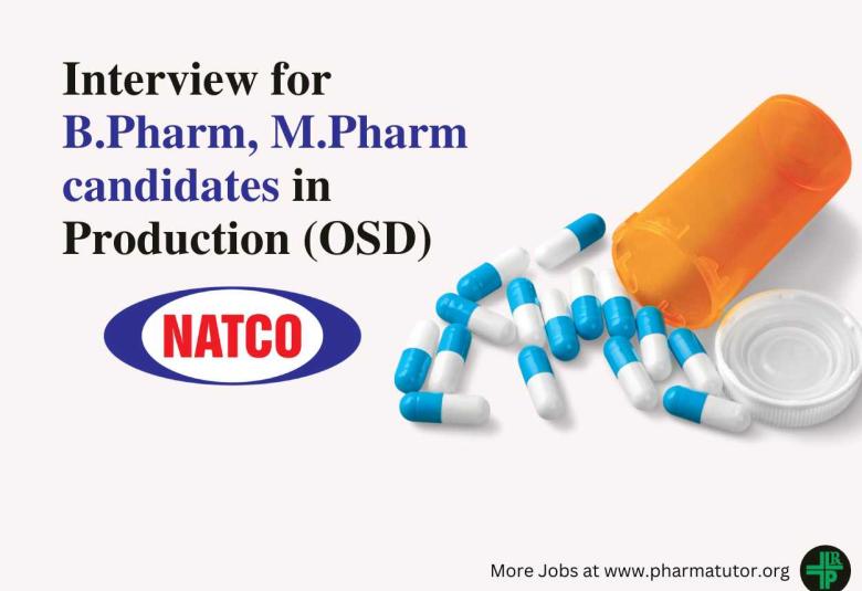 Walk in Interview at Natco Pharma for B.Pharm, M.Pharm candidates