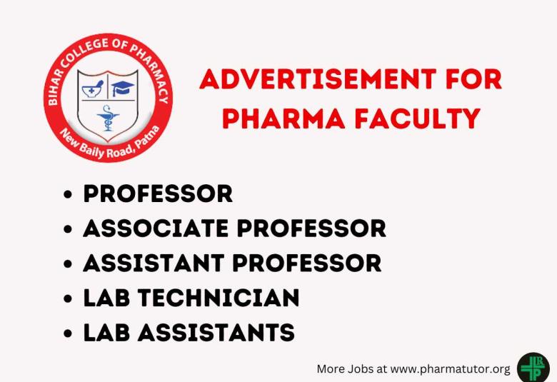 Advertisement for Pharma Faculty at Bihar College of Pharmacy