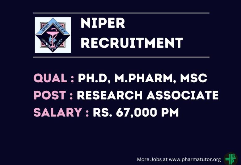 Career for Ph.D, M.Pharm, MSc as Research Associate at NIPER