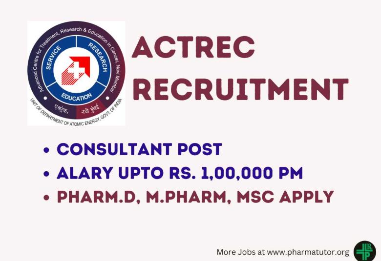 Job for M.Pharm, Pharm.D or MSc as Consultant at ACTREC