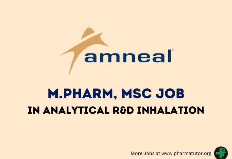 Job for M.Pharm, MSc in Analytical R&D Inhalation at Amneal Pharmaceuticals