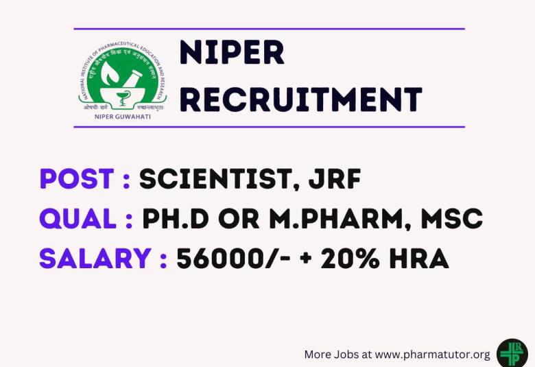 Job for Ph.D or M.Pharm, MSc to work in project sponsored by the Department of Pharmaceuticals, Govt. of India NIPER