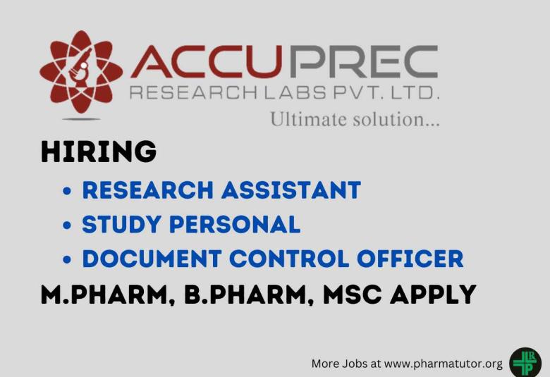 Multiple Openings for M.Pharm, B.Pharm, MSc at Accuprec Research Labs