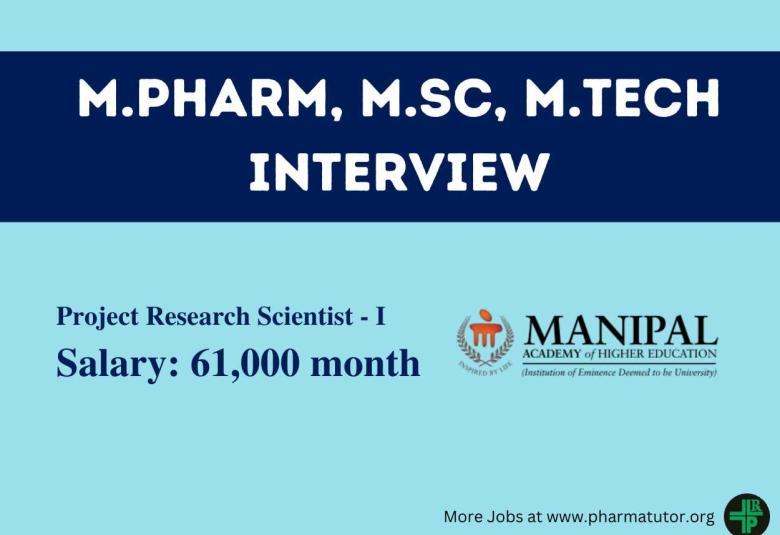Vacancy for M.Pharm or MSc at Manipal Academy of Higher Education for chronic obstructive pulmonary disease research