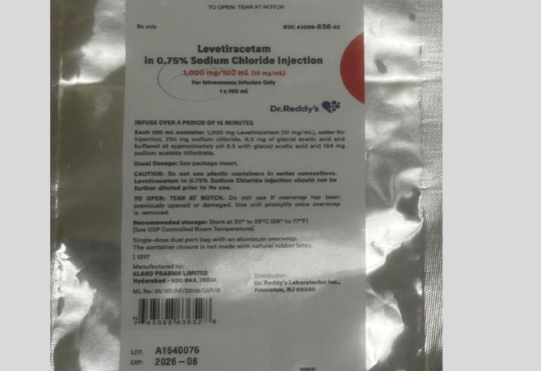 Dr. Reddy's Issues a Nationwide Recall of Levetiracetam in 0.75% Sodium Chloride Injection 1,000 mg