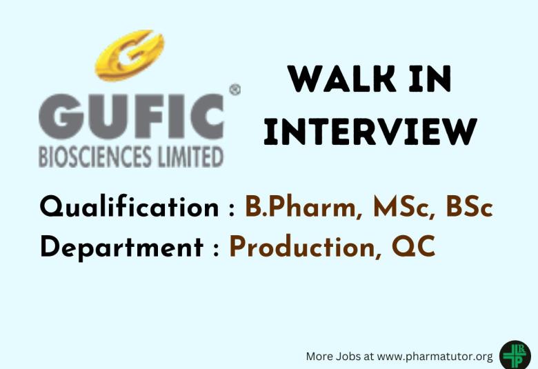 Job for B.Pharm, MSc, BSc in Quality Control, Production at Gufic Biosciences