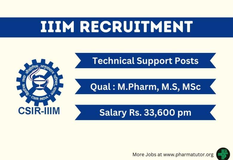 Job for M.Pharm, MSc in Preclinical investigations in diabetic neuropathic pain conditions at IIIM