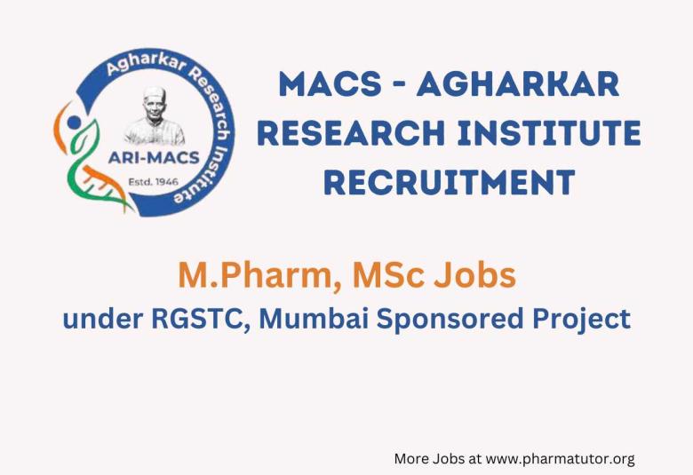 Job for M.Pharm, MSc under RGSTC, Mumbai Sponsored Project at Agharkar Research Institute