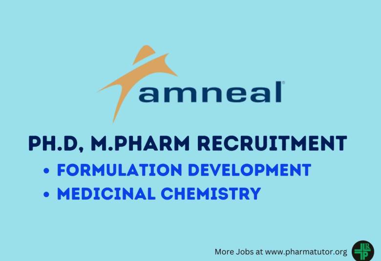 Job for Ph.D, M.Pharm in Formulation Development, Medicinal Chemistry Department at Amneal Pharma