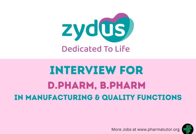 Walk In Drive for Manufacturing & Quality Functions at Zydus Lifesciences