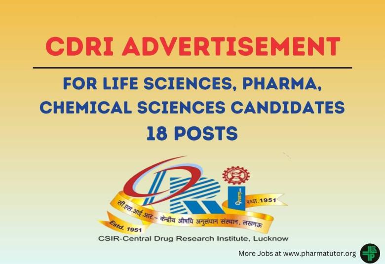 CDRI Advertisement for Life Sciences, Pharma, Chemical Sciences candidates