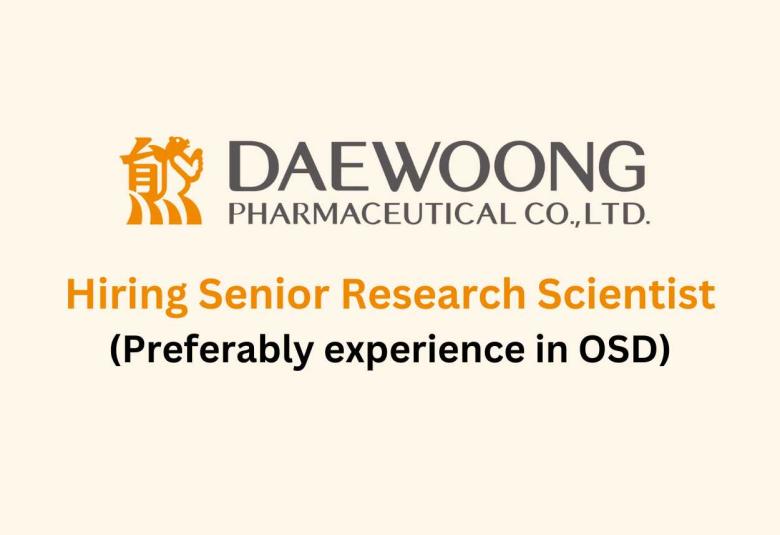 Daewoong Pharmaceutical Hiring Senior Research Scientist