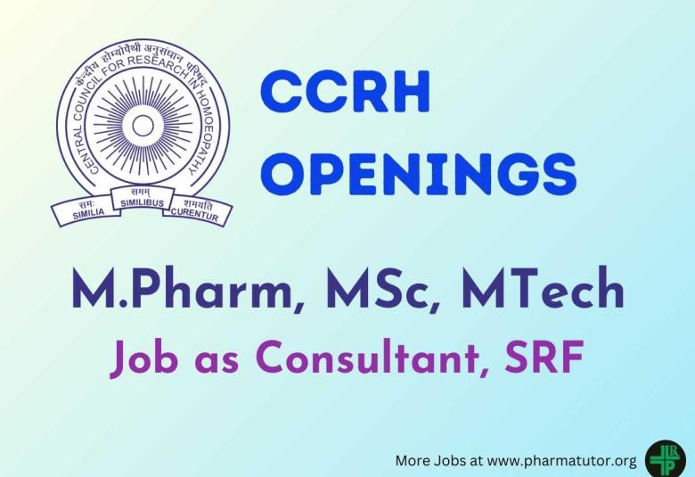 Opportunity for M.Pharm, MSc as Research Fellows at CCRH