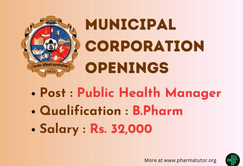 Opportunity for Pharmacy Graduates as Public Health Manager at Municipal Corporation