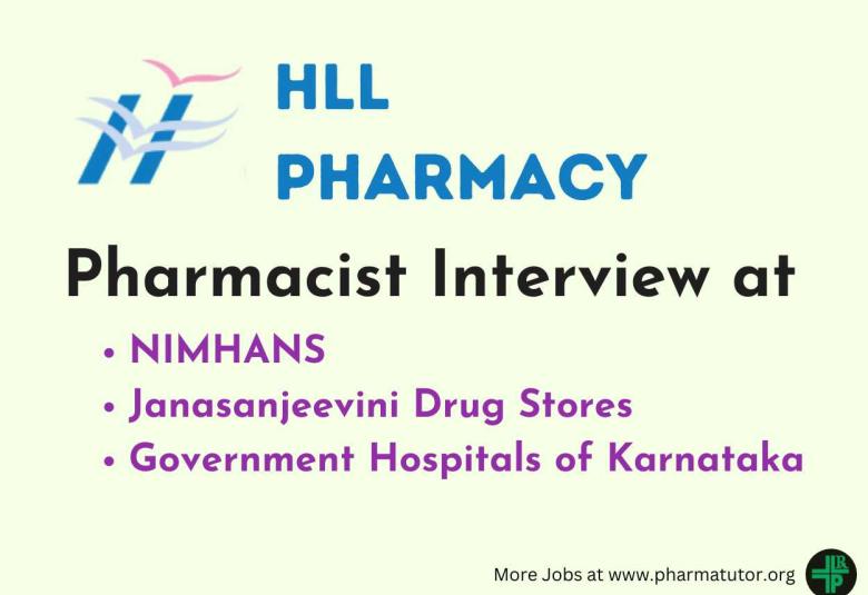 Interview for Pharmacist in AMRIT Pharmacy outlets at NIMHANS, Janasanjeevini Drug Stores and Government Hospitals of Karnataka