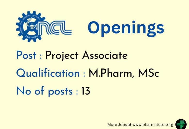 Openings for M.Pharm, MSc at National Chemical Laboratory