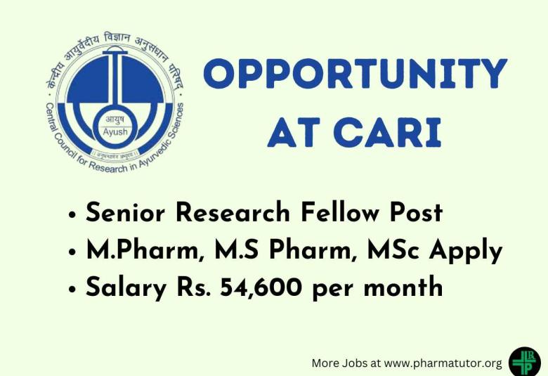 Opportunity for M.Pharm, M.S Pharm, MSc in IMR research project at CARI