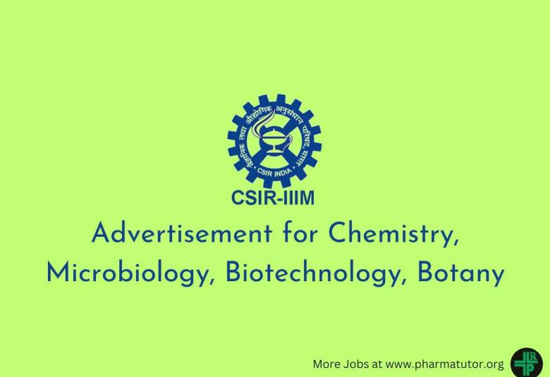 Advertisement for Chemistry, Microbiology, Biotechnology, Botany at IIIM