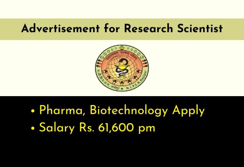 Advertisement for Research Scientist at NIPER