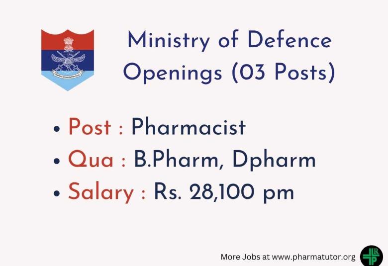 Openings for Pharmacists under Ministry of Defence
