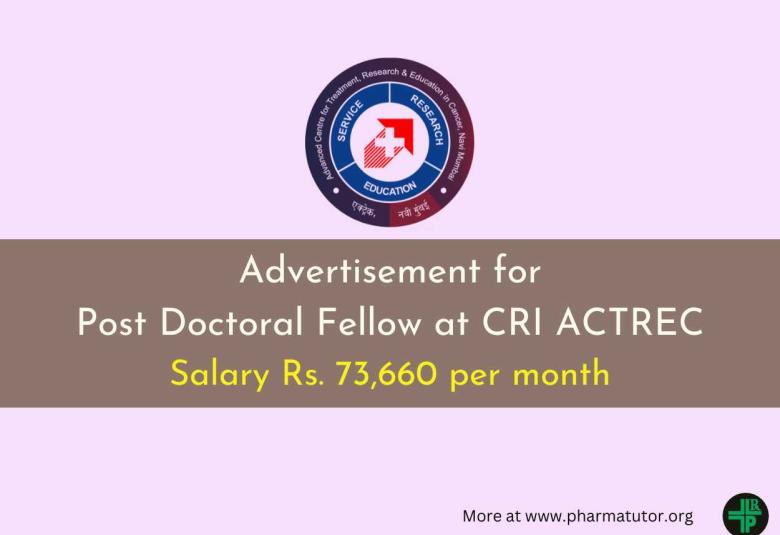 Advertisement for a Post Doctoral Fellow position at CRI ACTREC