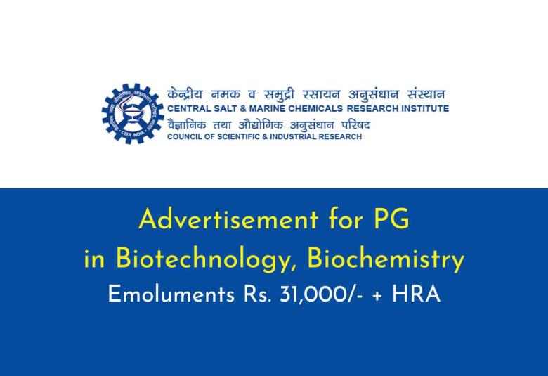 Advertisement for PG in Biotechnology, Biochemistry at CSMCRI