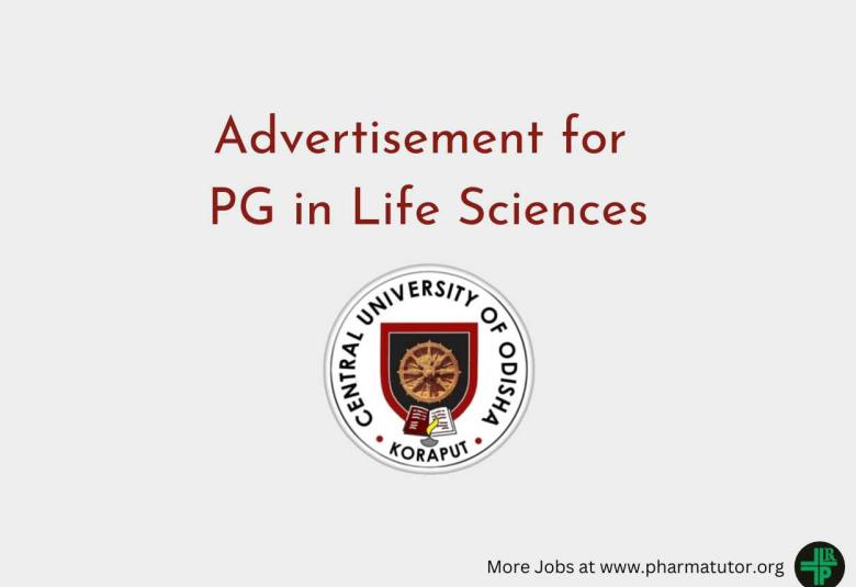 Advertisement for PG in Life Sciences at Central University of Odisha