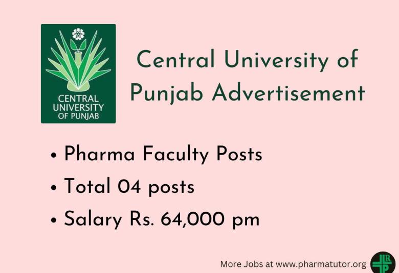 Advertisement for Pharma Faculty at Central University of Punjab