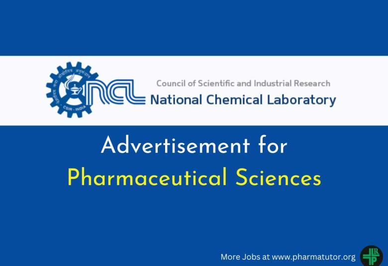 Advertisement for Pharmaceutical Sciences as Project Associate at NCL