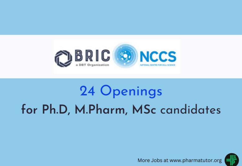 Openings for Ph.D, M.Pharm, MSc in Extramural Projects at NCCS