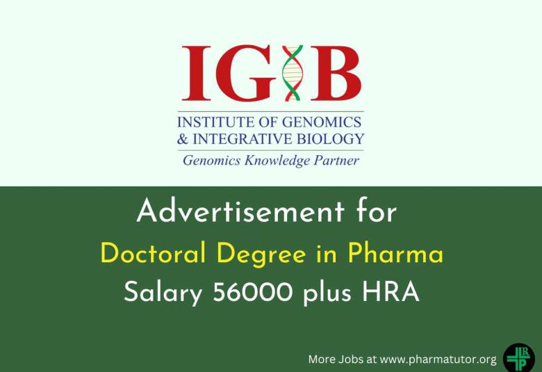 Advertisement for Doctoral Degree in Pharma at IGIB