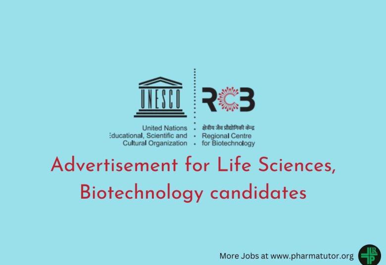 Advertisement for Life Sciences, Biotechnology candidates at RCB
