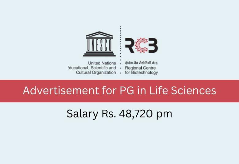 Advertisement for PG in Life Sciences at Regional Centre for Biotechnology