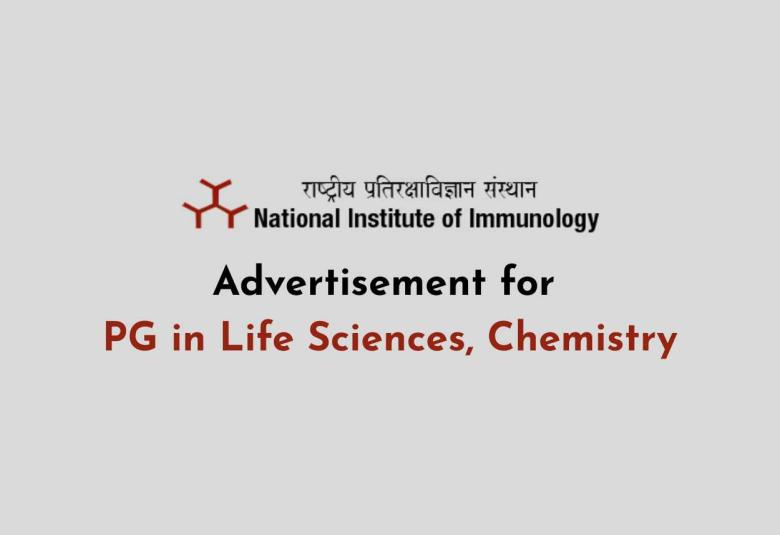 Advertisement for PG in Life Sciences, Chemistry at National Institute of Immunology