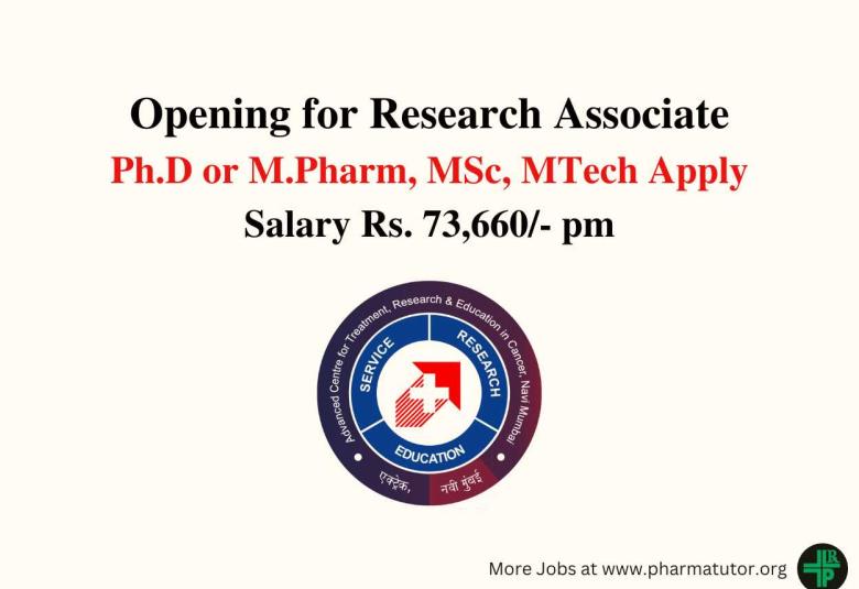 Career for Ph.D or M.Pharm, MSc, MTech as Research Associate at ACTREC