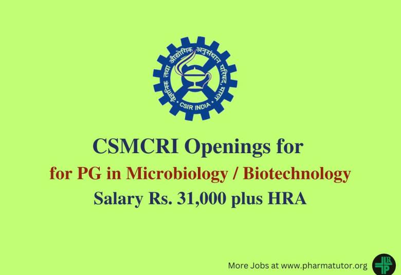 CSMCRI Openings for PG in Microbiology / Biotechnology