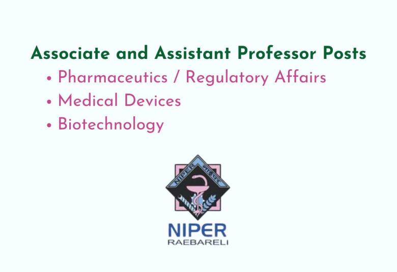Advertisement for Associate Professor and Assistant Professor at NIPER