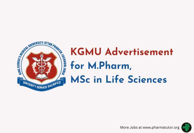 Advertisement for M.Pharm, MSc in Life Sciences at department of Obstetrics and Gynaecology, KGMU