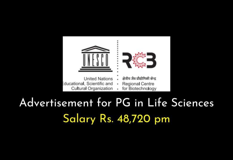 Advertisement for PG in Life Sciences candidates at Regional Centre for Biotechnology