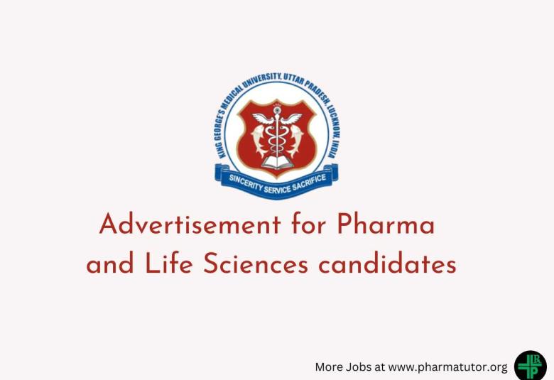 Advertisement for Pharma and Life Sciences candidates at KGMU