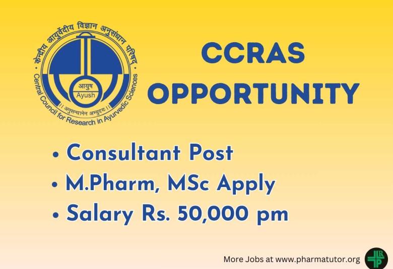 Career for M.Pharm, MSc as Consultant at CCRAS