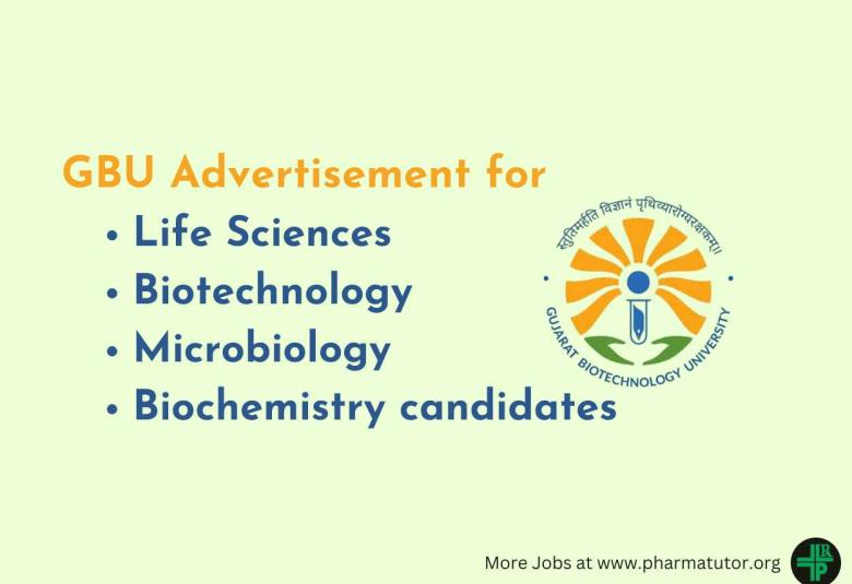GBU Advertisement for PG in Life Sciences, Biotechnology, Microbiology, Biochemistry