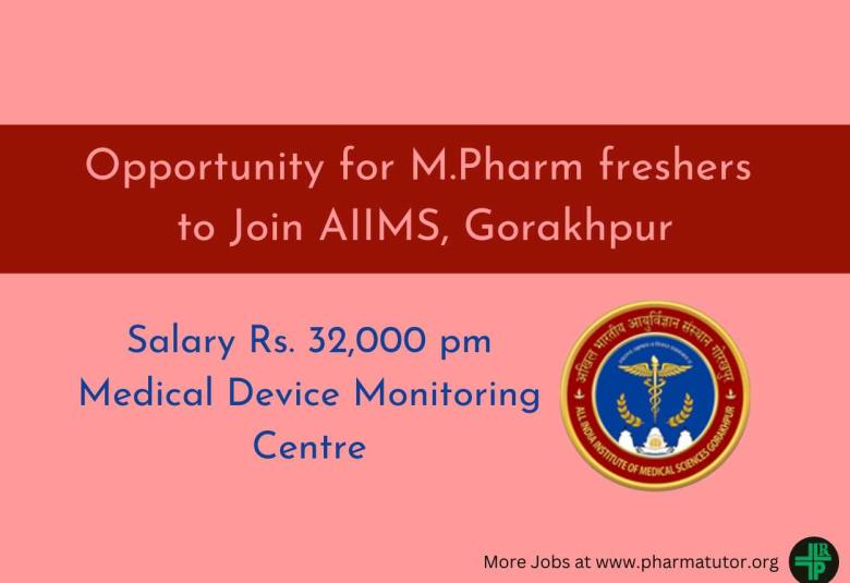 M.Pharm fresher openings at AIIMS, Medical Device Monitoring Centre