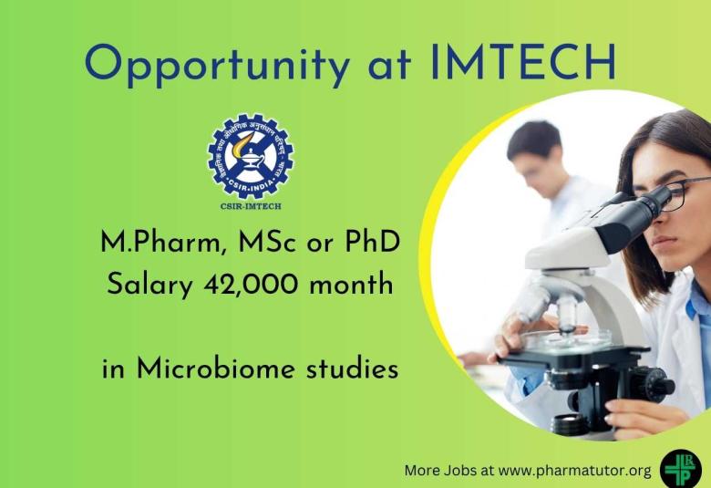 Opportunity for M.Pharm, MSc or PhD in Microbiome studies at IMTECH