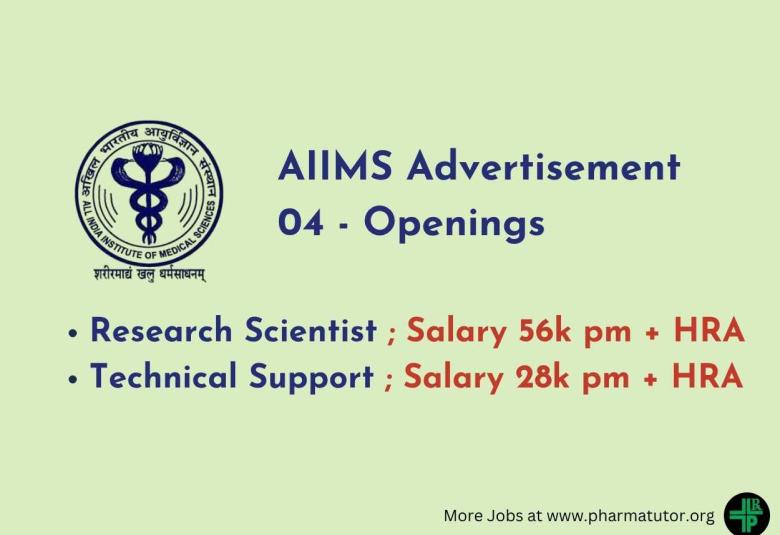 Advertisement for Research Scientist, Technical Support at AIIMS