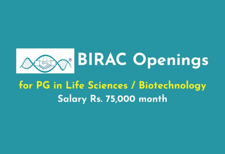 Openings for PG in Life Sciences / Biotechnology at BIRAC