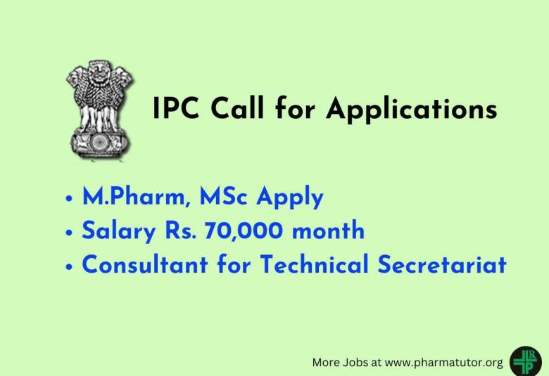 Opportunity for M.Pharm, MSc as Consultant at Indian Pharmacopoeia Commission