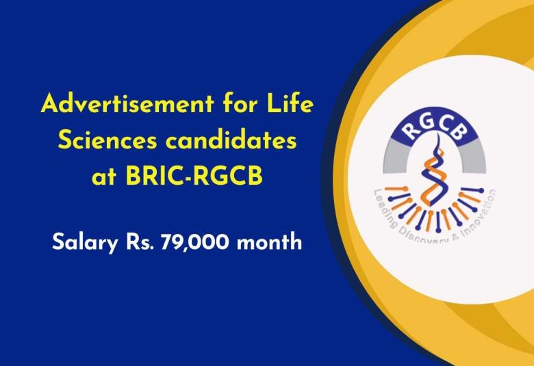 Advertisement for Life Sciences candidates at BRIC-RGCB