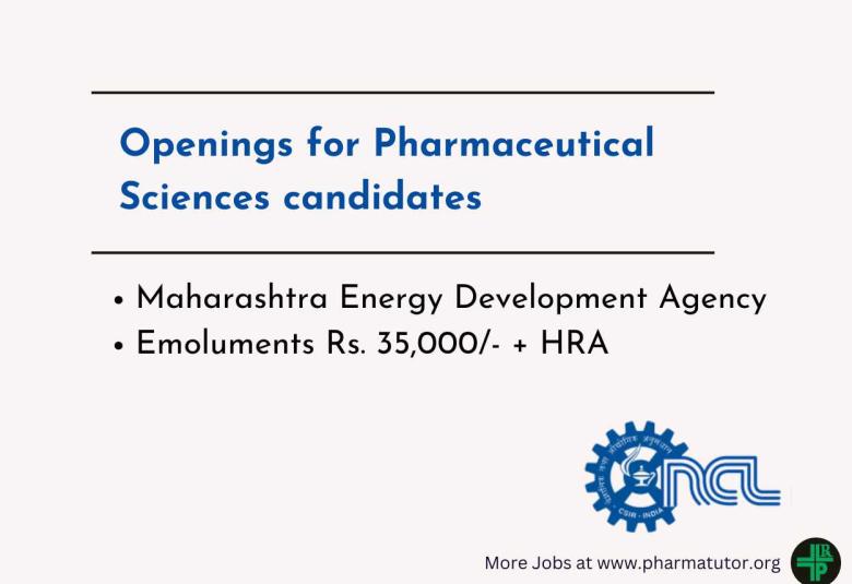 Openings for Pharmaceutical Sciences candidates at CSIR-NCL